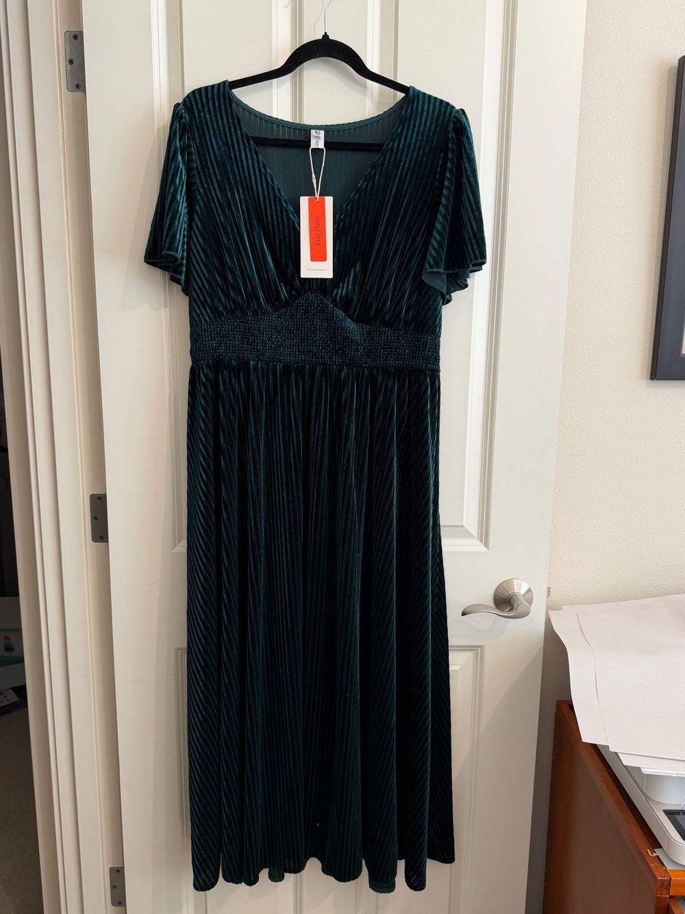 Ever Pretty dark green midi velvet burnout dress, holiday, Christmas, new 14